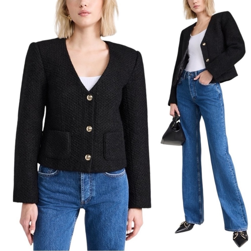 ANINE BING Anitta Black Boucle Tweed Jacket with Gold Buttons